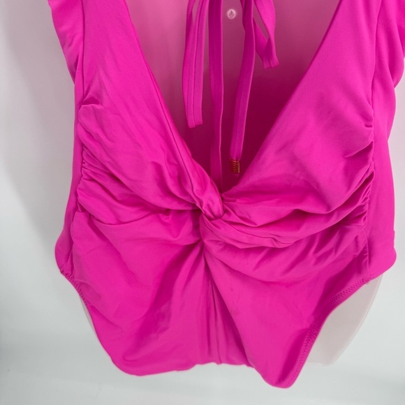 Trina Turk NWT  Swimsuit Women's Twist Back High Leg One Piece Pink Size 14 - Picture 3 of 7